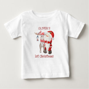 1. Weihnachtsmann und Rentier Personalisiert Baby T-shirt