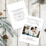 1. Weihnachtsmommy Daddy 2 Fotos Geburtsankündigun Feiertagskarte<br><div class="desc">1. Weihnachten als Mommy und Daddy Script 2 Fotos und optional Geburtsankündigung Ersetzen Sie einfach die beiden Beispiel-Fotos mit Ihrem eigenen und personalisieren mit Ihren Gruß und Namen am unteren Ende und Nachricht auf der Rückseite. Unser erstes Weihnachten als Mommy und Daddy ist in einem stilvollen Set-Skript.</div>