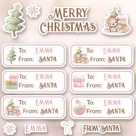 1. Weihnachtsname Pink Labels Kiss Cut Stickers