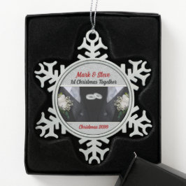 1. Weihnachtsschwulenheirat Schneeflocken Zinn-Ornament