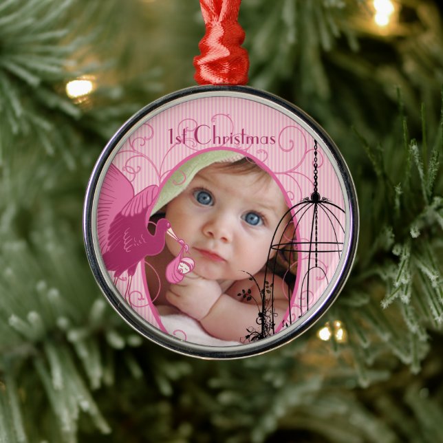 1. Weihnachtsstorch Birdcage Foto Weihnachten Silbernes Ornament (Baum)