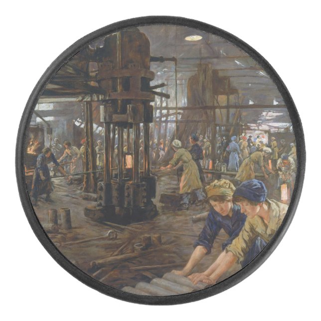 1. Weltkrieg 1918 Frauen in einer Munitionsfabrik Eishockey Puck (Vorderseite)
