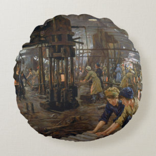 1. Weltkrieg 1918 Frauen in einer Munitionsfabrik Rundes Kissen