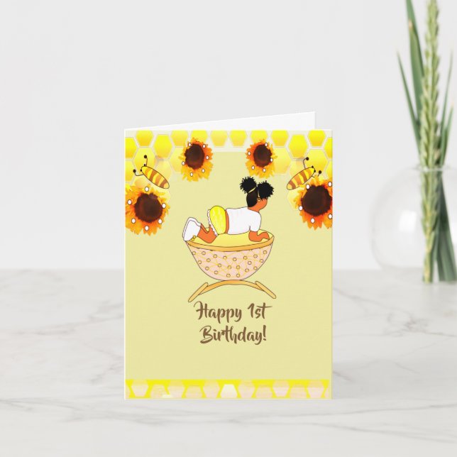 1 Yr. Old Sunflower Birthday Card Afrikanischer Am Karte (Vorderseite)