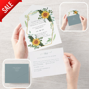 1in3 Sonnenblumen Grüne Hochzeit RSVP Einladungen