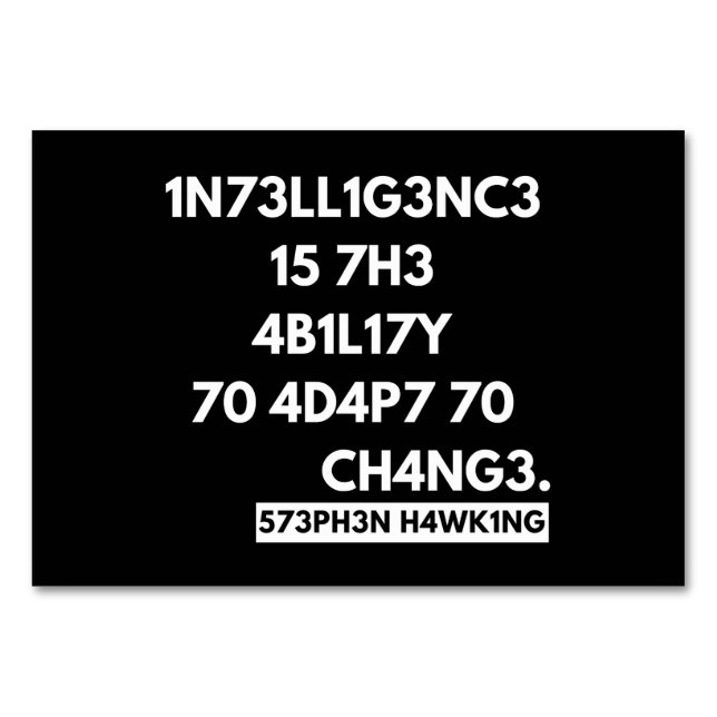 1N73LL1G3NC3 15 7H3 4B1L17Y 70 4D4P7 70 CH4NG3. TISCHNUMMER (Vorderseite)