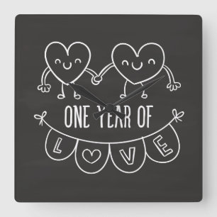 1st Anniversary Gift for Her Chalk HeartWall Clock Quadratische Wanduhr
