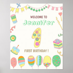 1st birthday. Balloons number 1. Poster