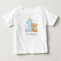 1st Birthday Bear Toddler T-Shirt – Cute Blue Bear