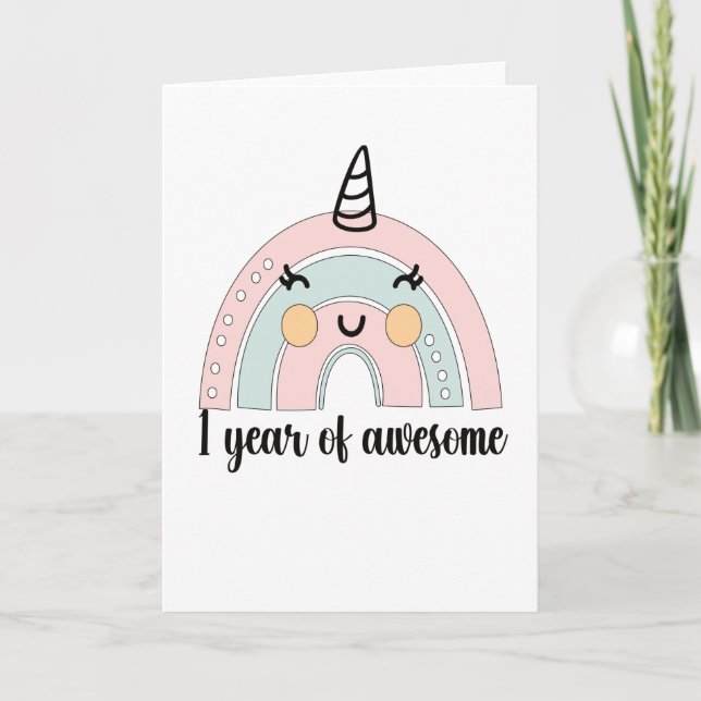 1st Birthday Boho Rainbow 1 Year Karte (Vorderseite)