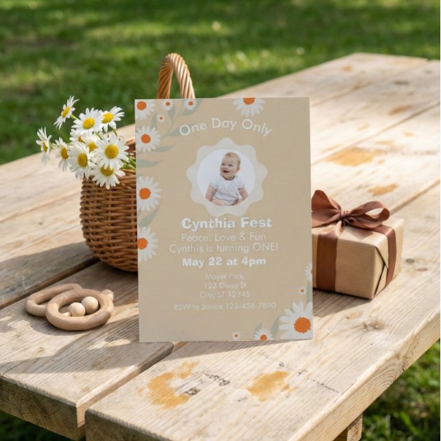 1st Birthday Daisy Fest, with Picture Einladung (Von Creator hochgeladen)