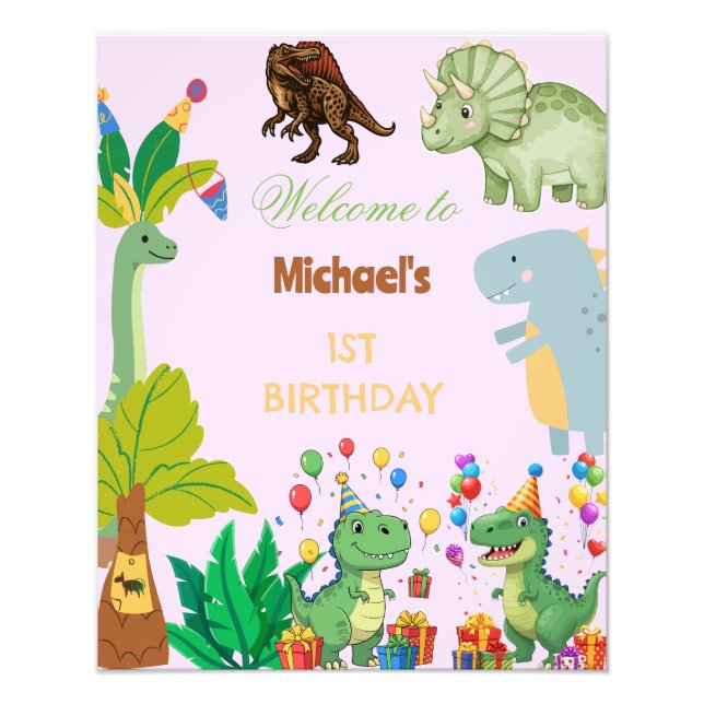 1st Birthday Dinosaur Minimal baby welcome sign Fotodruck (Vorne)