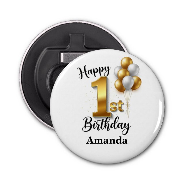 1st Birthday Gold Balloons Bottle Opener Flaschenöffner (Vorderseite)