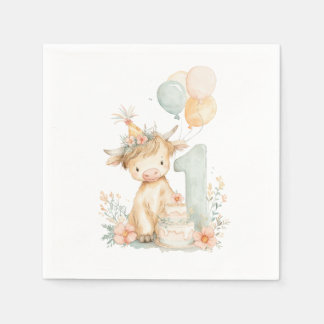 1st birthday highland cow serviette
