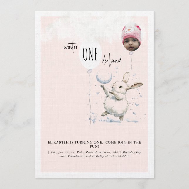 1st Birthday Photo Winter Wonderland Birthday  Einladung (Vorderseite)
