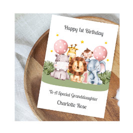 1st Birthday Safari Leaf Animals Card Karte