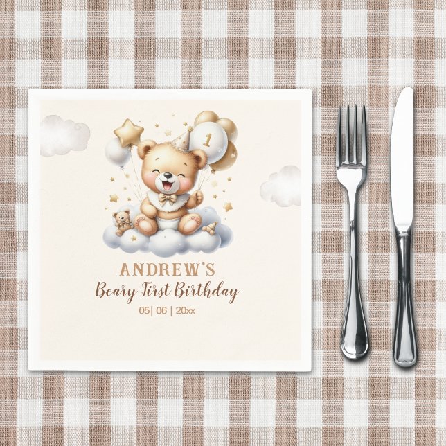 1st Birthday Teddy Bear Boy Serviette (Von Creator hochgeladen)
