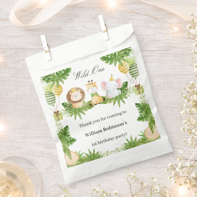 1st Birthday Wild One Safari Animals Favour Bag Geschenktütchen (Ausgeschnitten)