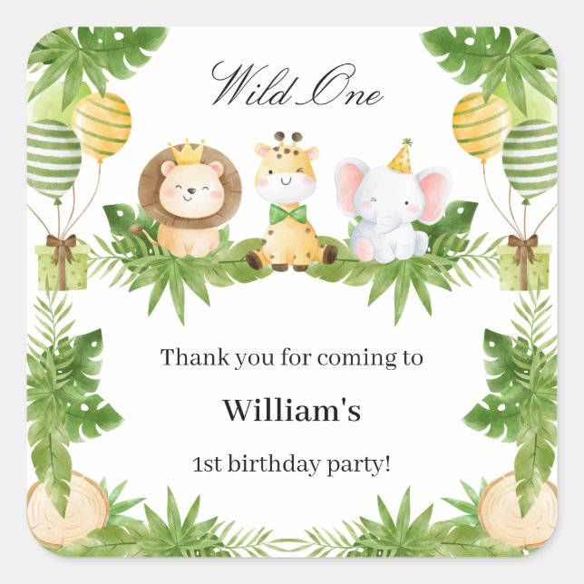 1st Birthday Wild One Safari Animals Party Sticker (Vorderseite)