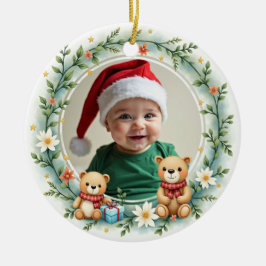 1st Christmas 2 sided Bear Hugs & Holly Keramik Ornament