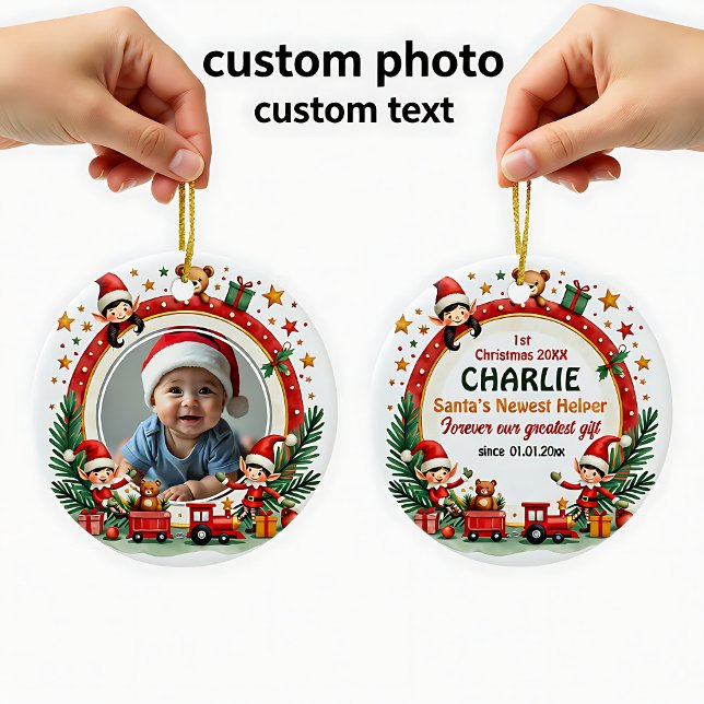 1st Christmas 2 sided, Elf Express Keepsake Keramik Ornament (1st Christmas 2 sided, Elf Express Keepsake Ceramic Ornament)