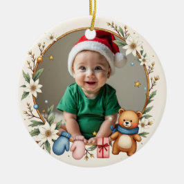 1st Christmas 2 sided Poinsettia Snuggles Keramik Ornament