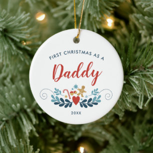 1st Christmas As Daddy Personalized Xmas Folk Art Keramik Ornament
