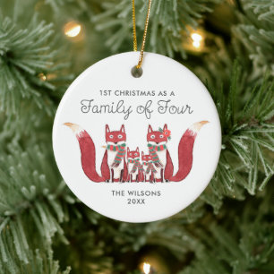 1st Christmas As Family Of Four Personalized Foxes Keramik Ornament
