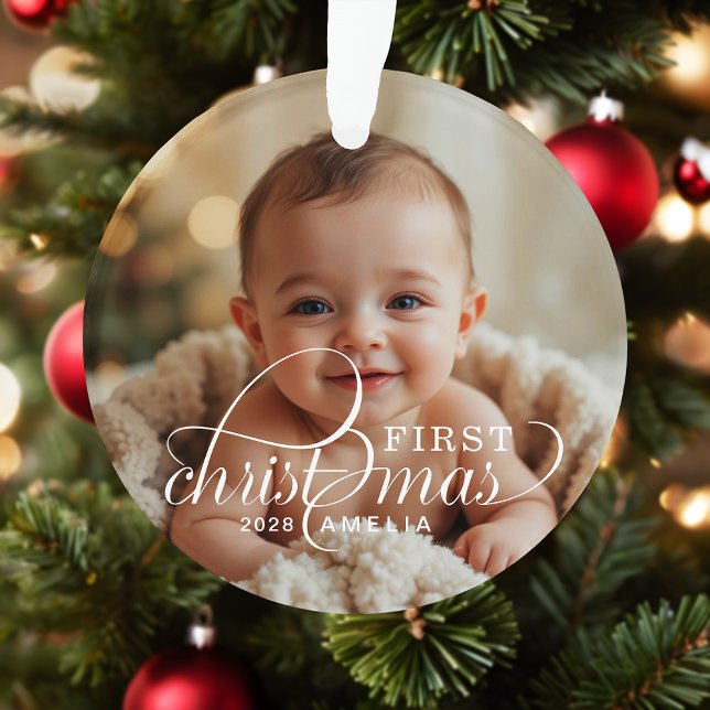 1st Christmas Baby Photo Name Acrylic Ornament (Von Creator hochgeladen)