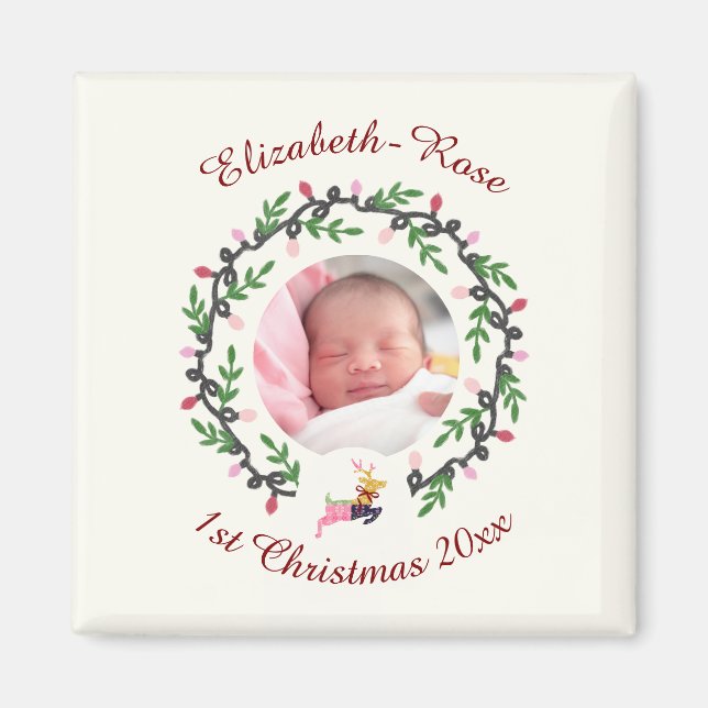 1st Christmas Deer with Wreath Customize Magnet (Vorne)