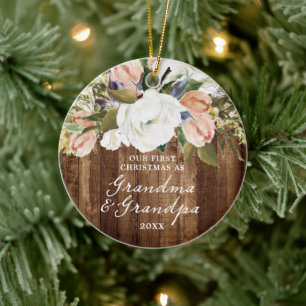 1st Christmas Grandma Grandpa Personalized Rustic Keramik Ornament