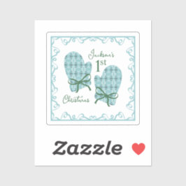 1st Christmas Mittens Green Bow Holiday Aufkleber