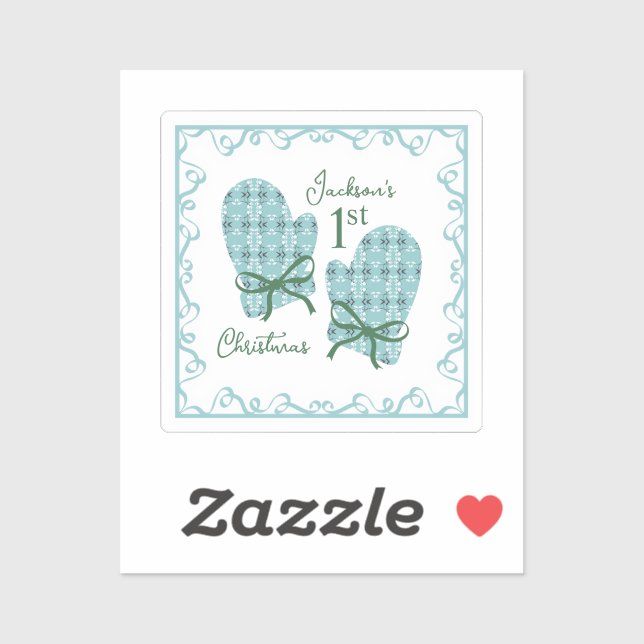 1st Christmas Mittens Green Bow Holiday Aufkleber (Blatt)