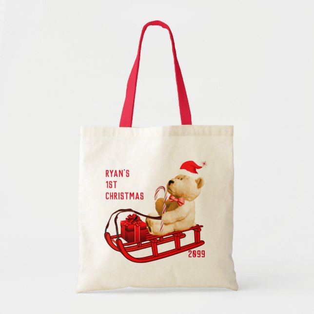 1st Christmas Sled & Teddy Bear Gift Tote Bags Tragetasche (Vorne)