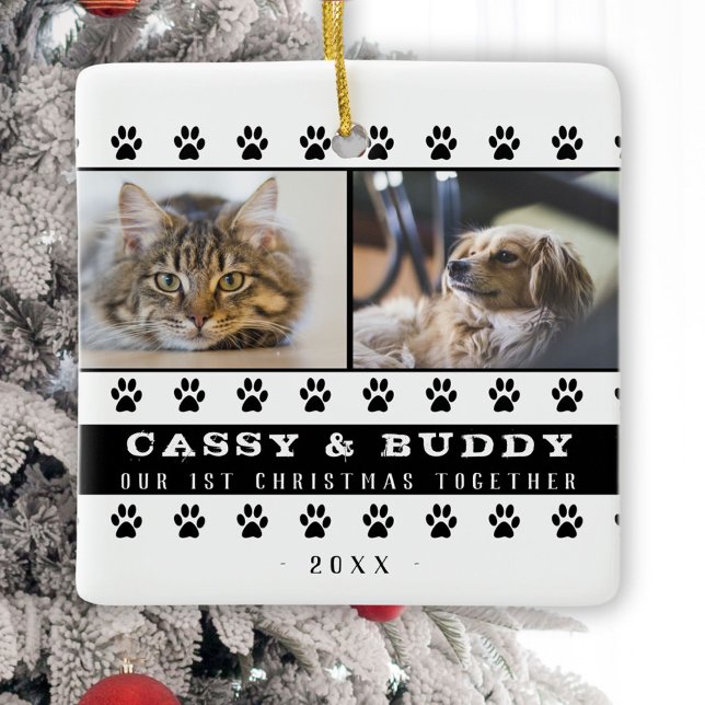 1st Christmas Together Cat Dog Paw 2 Foto Keramikornament (Von Creator hochgeladen)