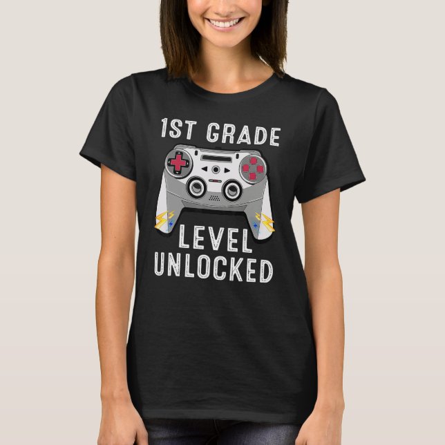 1st Grade Level Unlocked Gamer First Day Of School T-Shirt (Vorderseite)