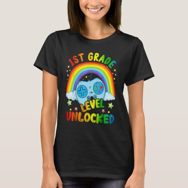 1st Grade Level Unlocked Rainbow Back To School Bo T-Shirt (Vorderseite)