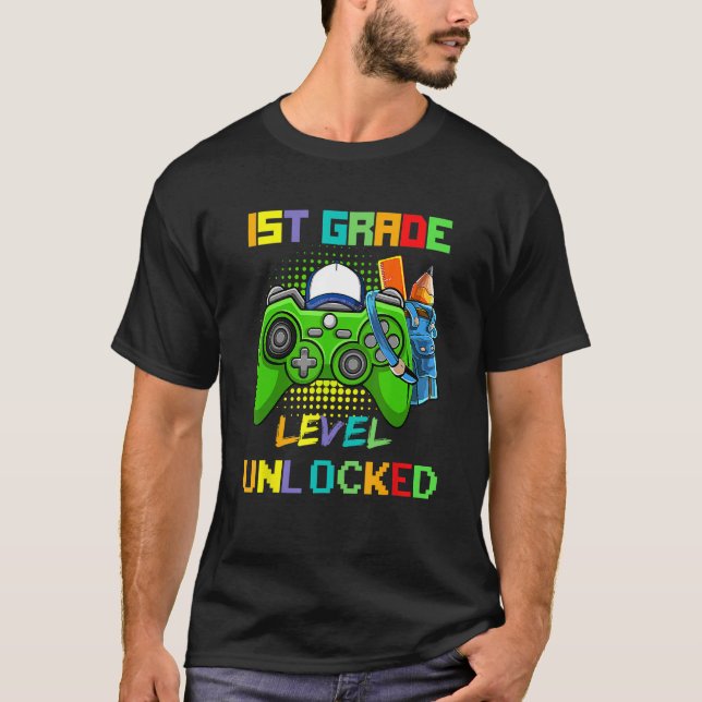1st Grade Level Unlocked Video Game Back to School T-Shirt (Vorderseite)
