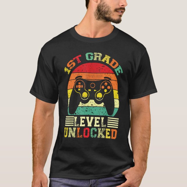 1st Grade Level Unlocked Video Gamer Back to Schoo T-Shirt (Vorderseite)