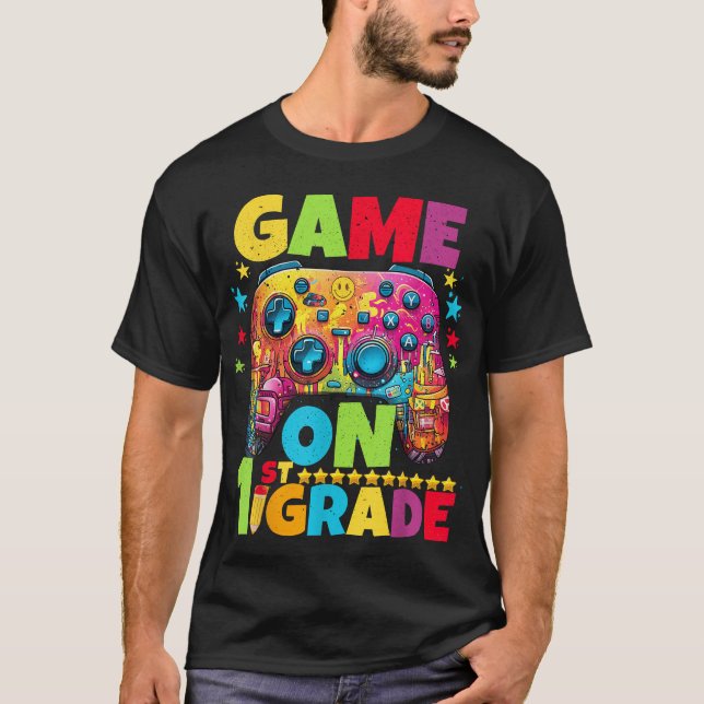 1St Grade Level Unlocked Video Gamer Pixel Back  T-Shirt (Vorderseite)