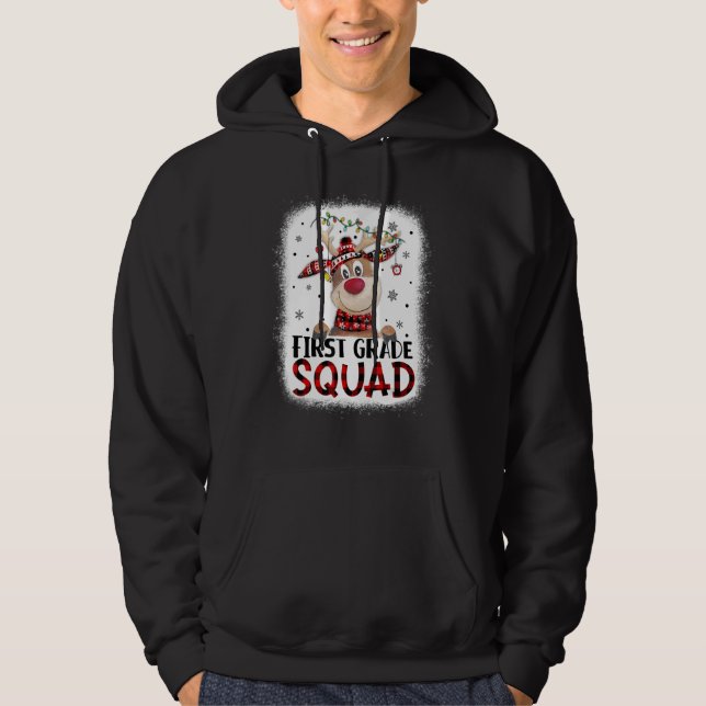 1st Grade Squad Plaid Reindeer Santa Hat Teacher C Hoodie (Vorderseite)