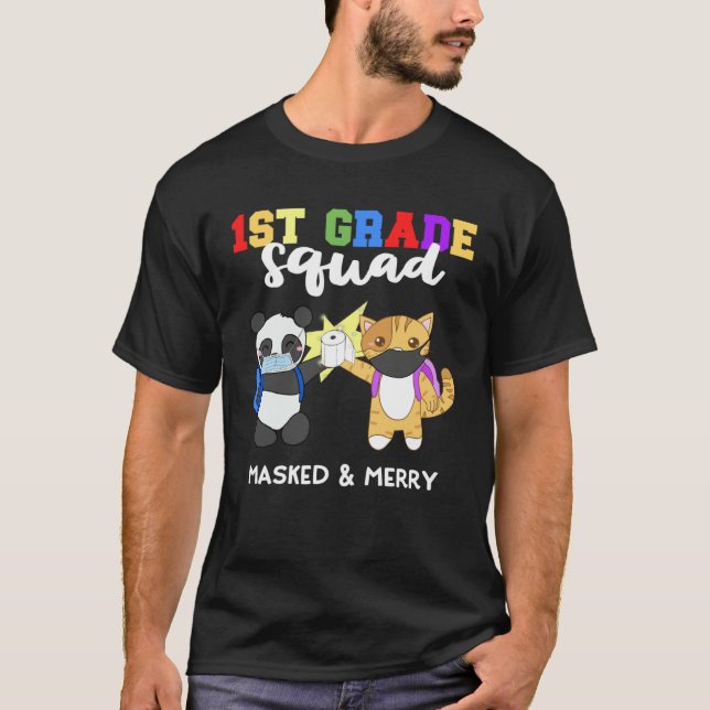 1st Grade Squad Quarantine Panda Kitty  Mask Quote T-Shirt (Vorderseite)