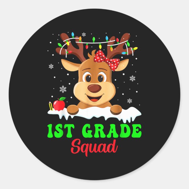 1st Grade Squad Xmas Reindeer Teacher Student Chri Runder Aufkleber (Vorderseite)