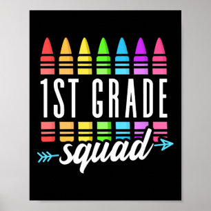 1st Grade Squad Zurück zur Schule Lehrer der erste Poster