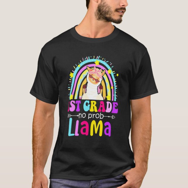 1st Grade Teacher Rainbow No Prob Llama 100 Days o T-Shirt (Vorderseite)