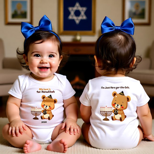 1st Hanukkah Gelt Trip: Baby’s First Festival Fuel Baby Strampler (1st Hanukkah Gelt Trip Baby’s First Festival Fuel Baby Bodysuit)