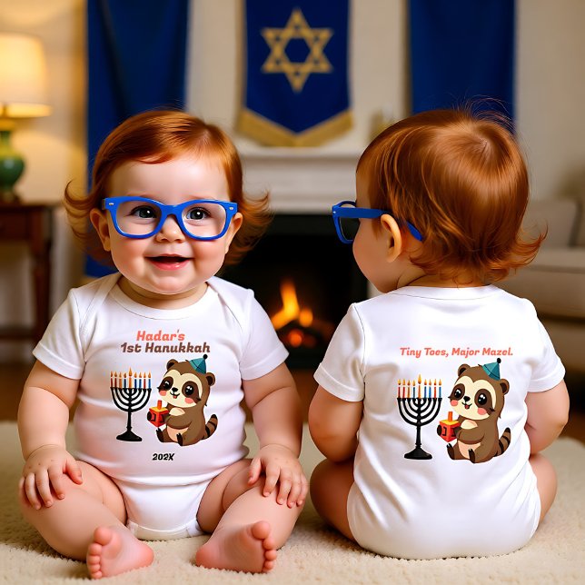 1st Hanukkah Tiny Toes, Major Mazel Baby Strampler (1st Hanukkah Tiny Toes, Major Mazel Baby Bodysuit)