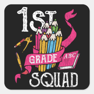1st Klasse Squad Zurück zur Schule Geschenk für Ki Quadratischer Aufkleber