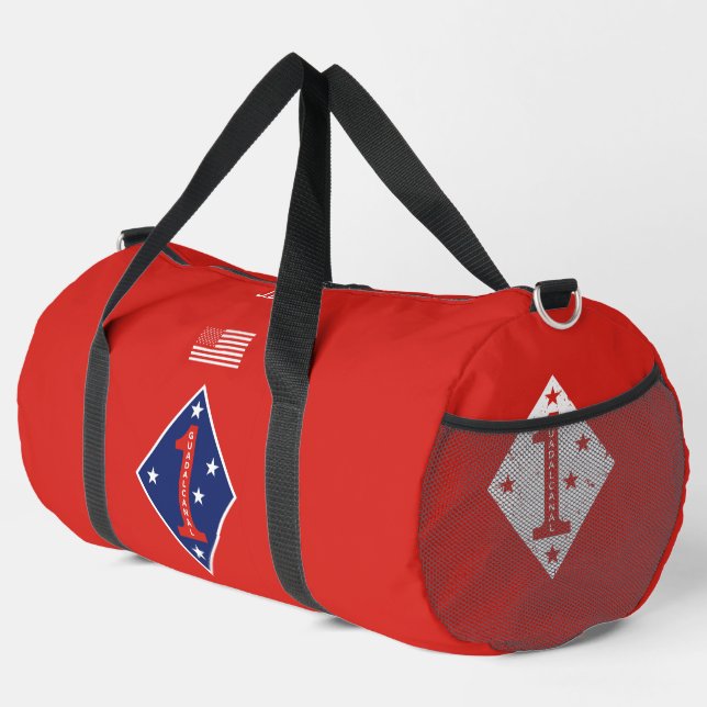 1st Marine Division Veteran Red Personalized Duffle Bag (Rechte Ecke)