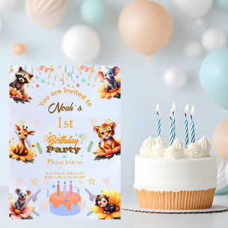 1st Party Animals Kids Birthday Invitation  Einladung